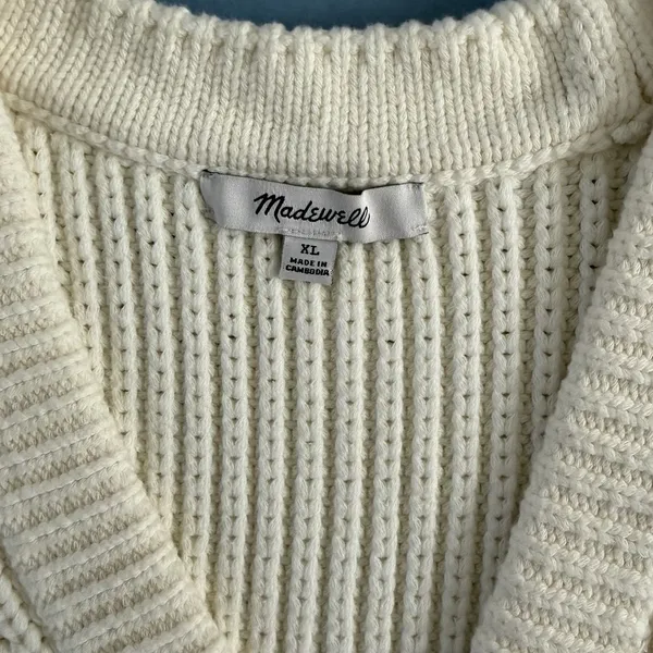 Madewell Cutaway Bright Ivory Knit V Neck‎ Cotton Blend Sweater Vest - Image 6