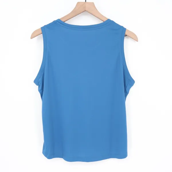 Tank Top Womens Blue Side Slit High Low Hem Crew Neck Running Yoga Activewear - Image 3