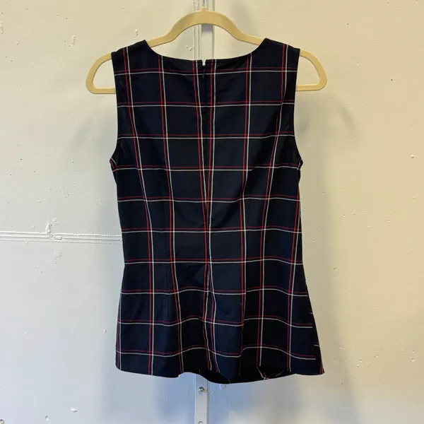 Ann Taylor Plaid Twist Front Sleeveless Blouse Top Size 4 Navy Red 506392 Career - Image 2