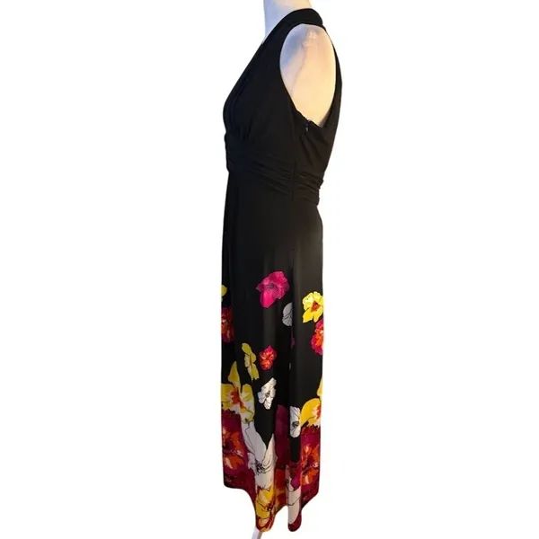 Jones Wear Dress Maxi Womens 8 Black Excellent Floral Halter Pleated V-Neck‎ - Image 9