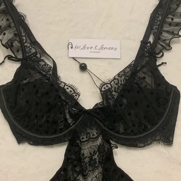 For Love & Lemons Delicate Lace Teddy Noir - Image 6