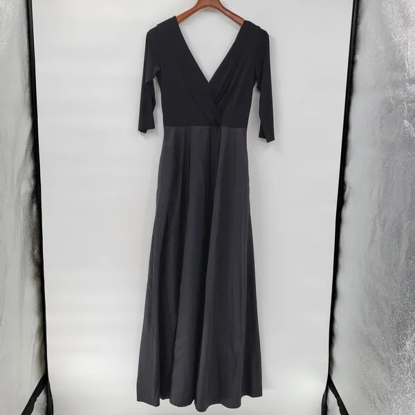 Alfred Sung Maxi Dress Womens 8 Black Ballet Top Taffeta Skirt V-Neck 3/4 Sleeve - Image 13