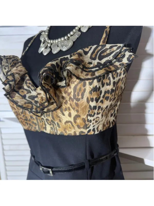 vintage Y2K dress animal print black sweetheart ruffles cocktail grunge glam 11 - Image 6