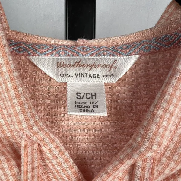 Weatherproof Vintage Hoodie Womens Small Pink Gingham Drawstring Long Sleeve Top - Image 6