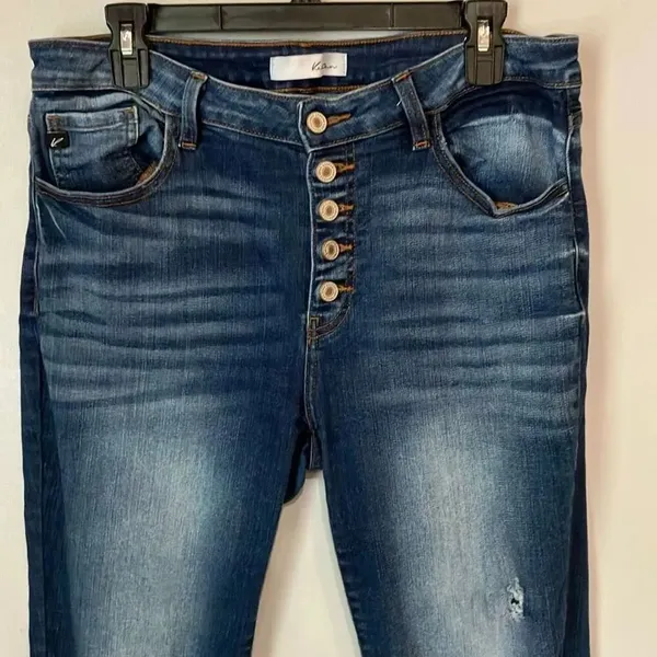 Kancan High Rise Medium Wash Distressed Raw Hem Skinny Jeans 15/31 #785 - Image 3