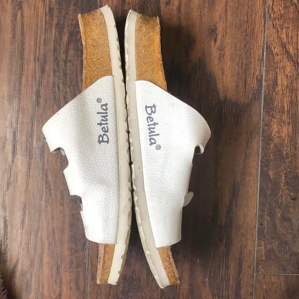 Birkenstock Betula White Brown Florida Triple Band Strap Buckle Slides Sandals Sz 41 Women 10 Men 8 - Image 2