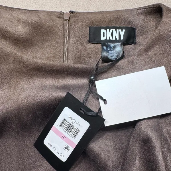 DKNY Brown Faux Suede Midi Dress - Image 4