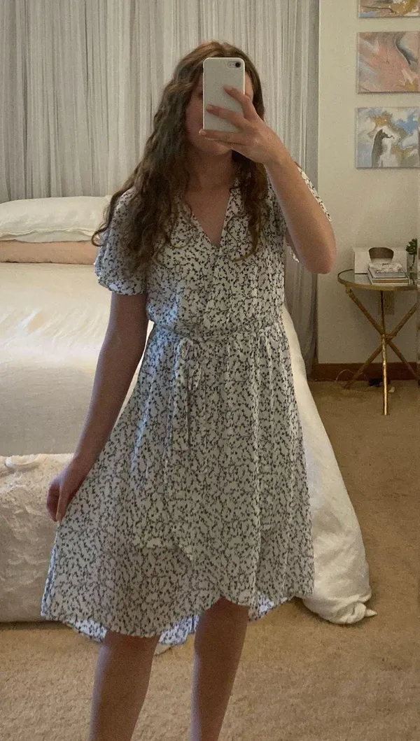 TJ Maxx Blue Floral Dress Tie On Waist Size XS - Image 2