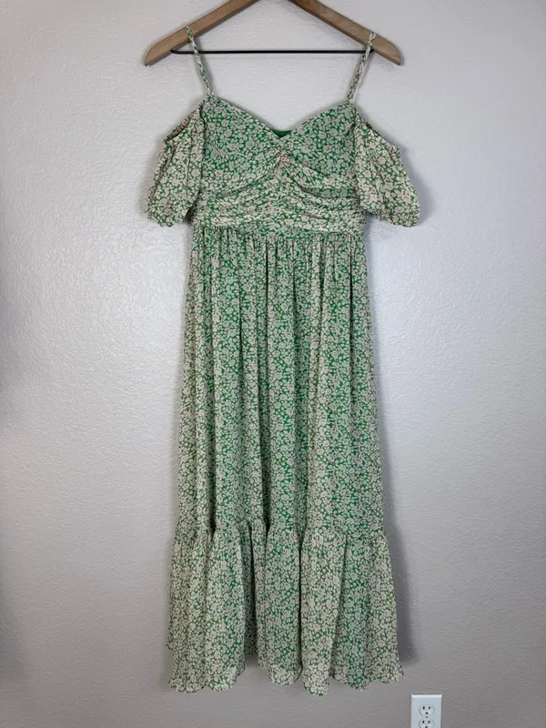 Bardot Fauna Midi Dress in Green Floral Cold Shoulder size Small US 4 $149 - Image 8