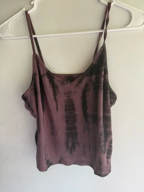 Wall Flower purple and black tie-dye ribbed cami and button-front cardigan matching set - Image 3