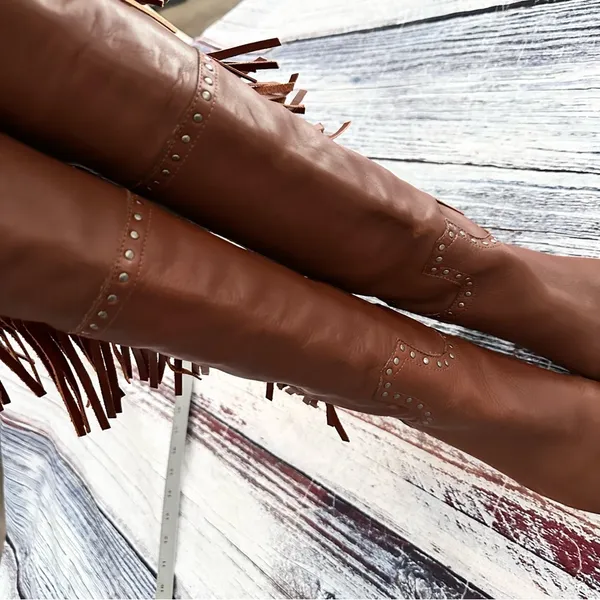 Vintage Nicole Genuine Leather Fringe Tall Heeled Boots​ - Image 7
