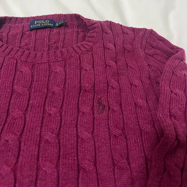 Polo Ralph Lauren Purple Knit 100% Cotton Crewneck Sweater Large - Image 2