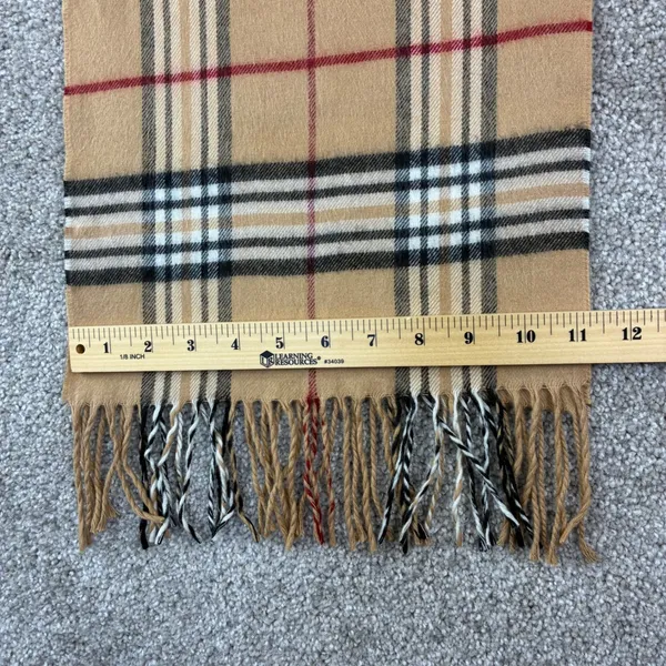 V Fraas Casanova Scarf Tan Plaid Fringe Made Germany Preppy Old Money Classic OS - Image 3