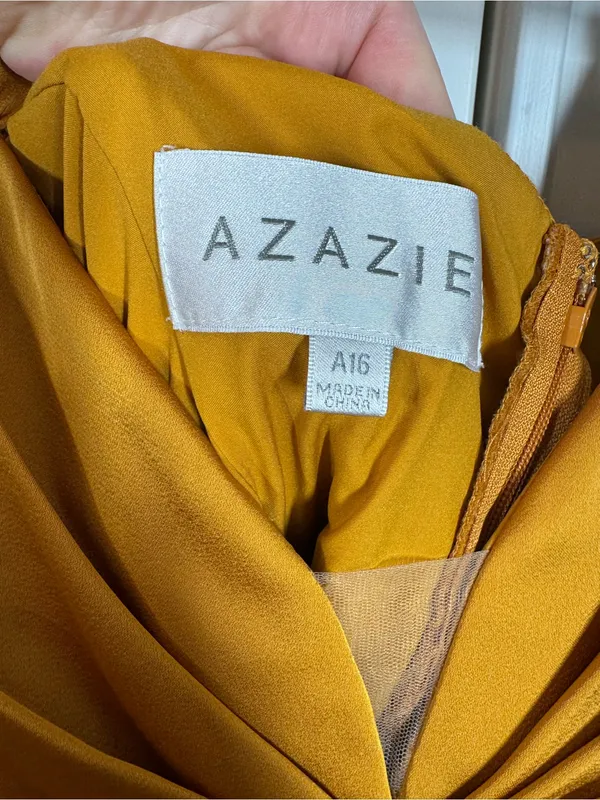 Azazie Lianne Butterscotch A-Line Off the Shoulder Stretch Satin Dress Size 16 - Image 6