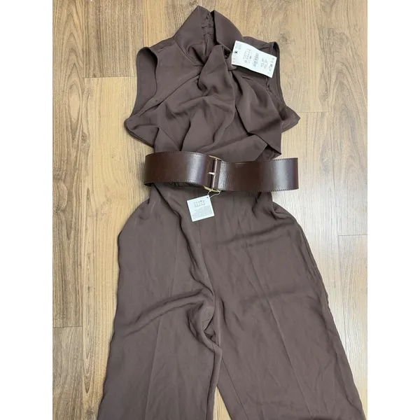 Zara Chocolate Brown Jumpsuit Belt Capsule City Quiet Luxury Runway - Image 4