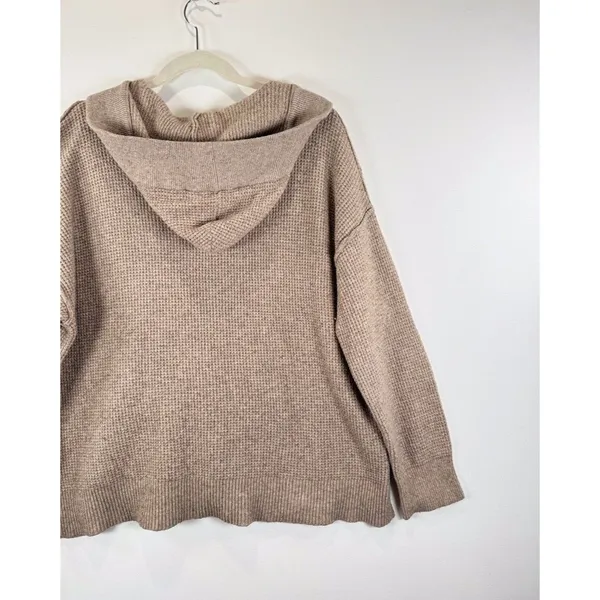 Aerie Womens Sweater Brown CozyUp Waffle Hoodie V Neck Pullover Stretch Large - Image 10