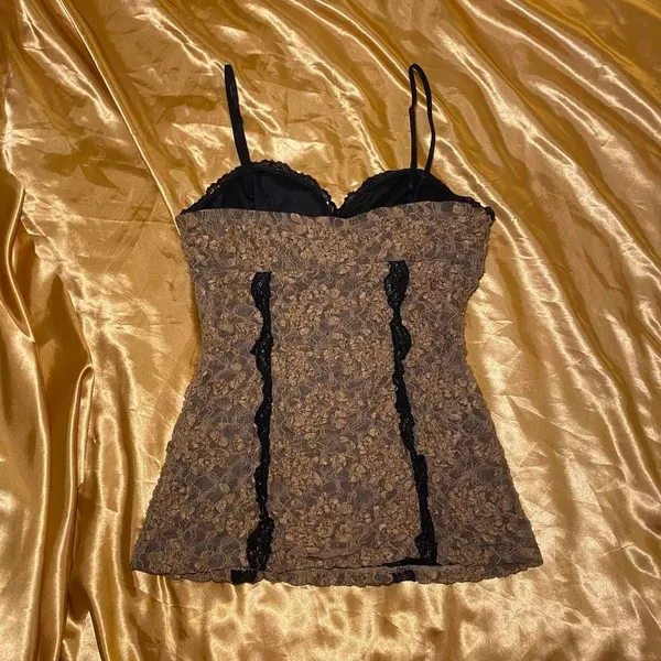 XOXO Tan & Black Lace Bustier Style Cami - Image 4