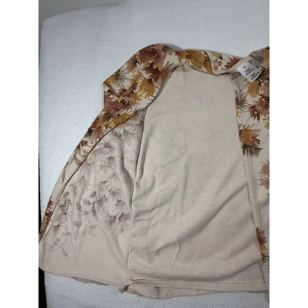 Alfred Dunner Knit Cardigan Sweater Floral Beige Brown Beaded Open PS - Image 3