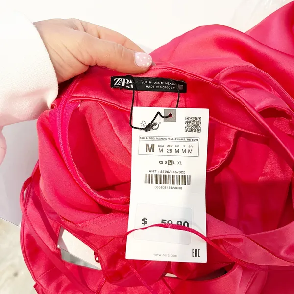 Zara Satin Sleeveless V-Neck Slip Midi Dress with Waist Cutout Pink Medium - Image 5