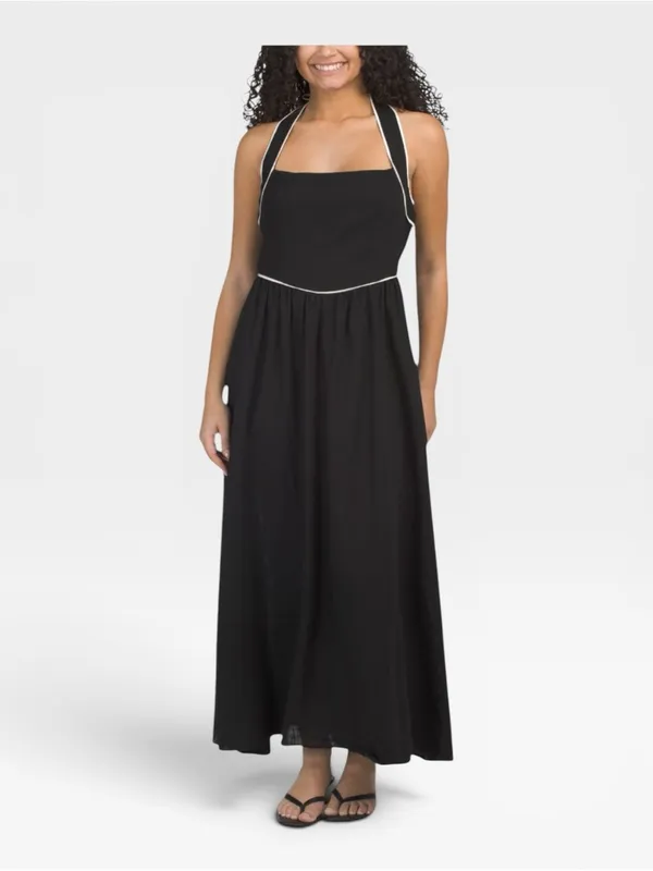 White Closet Black White Linen Blend Halter Neck Maxi Dress Small NWT - Image 2