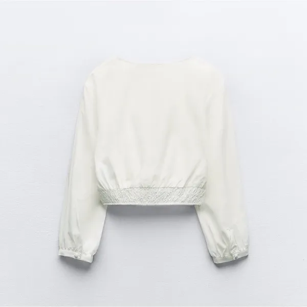 ZARA Textured Tweed Short Sleeve Top - Off White / Beige - Size XL - NWOT - Image 7