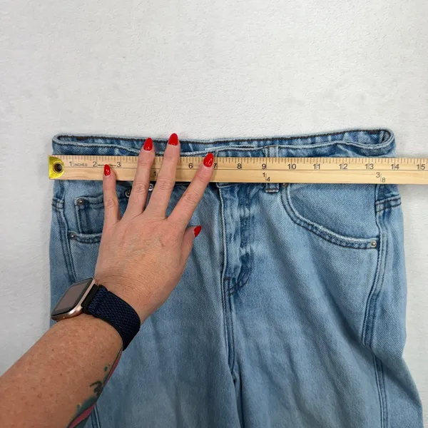 Future Collective 4 Jeans Wide Leg Slouchy High Rise Front Seam Light Wash Blue - Image 13