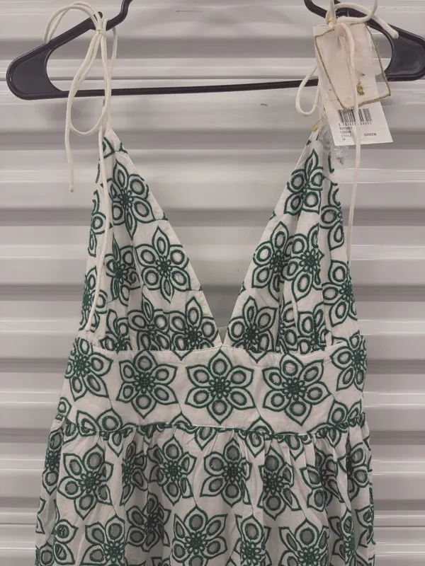 Sundress Louve Long Dress Eyelet Green Womens Size Medium - Image 7