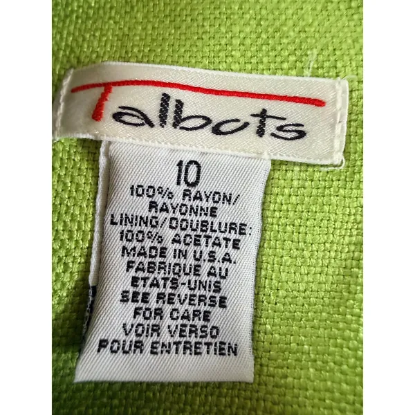 Vintage Talbots Chartreuse Lime Mod Drop Waist Dress Navy Trim Size 10 USA - Image 5