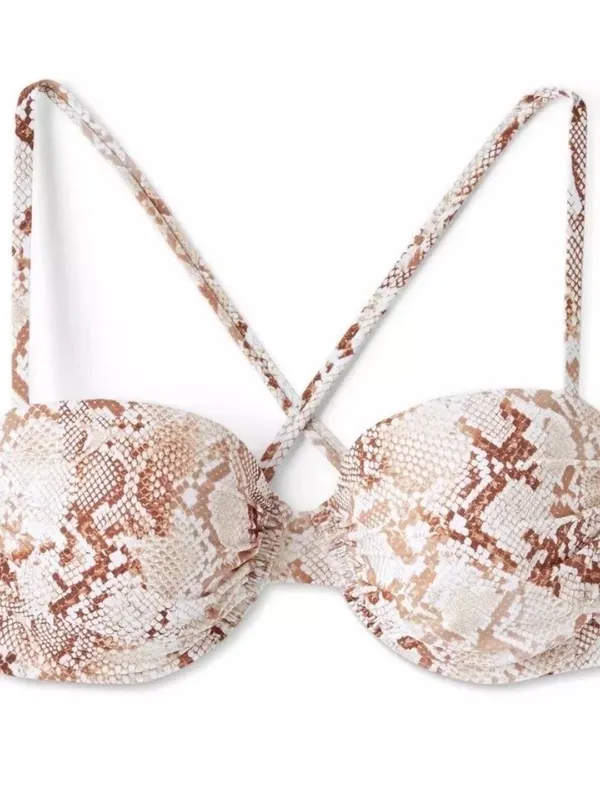 Shade & Shore Brown & Cream Snakeskin Print Underwire Bikini Swim Top - Size 32B - Image 3