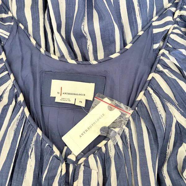 NWT!! By ANTHROPOLOGIE Long Sleeve Sweetheart Midi Dress Blue White Striped XS - Image 11