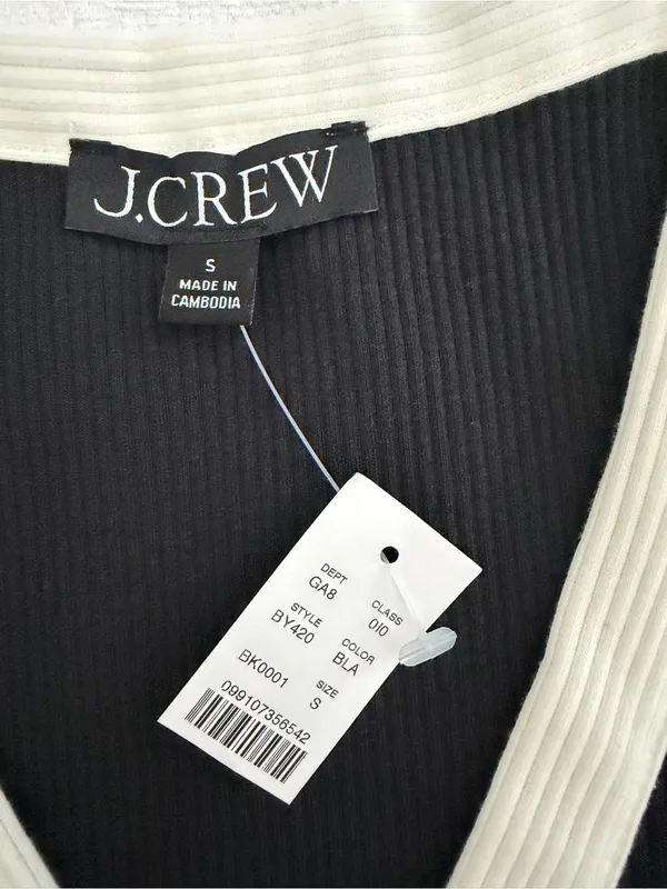 J.Crew Black & White Ribbed Button Front Tank Top Gold Buttons Size S NWT - Image 4