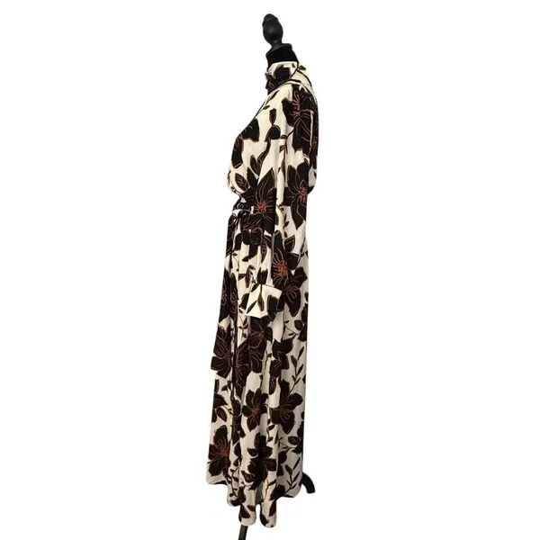 Alexia Admor Mock Neck Belted Maxi Dress Size 6 Brown Floral Print Fall Modest - Image 5