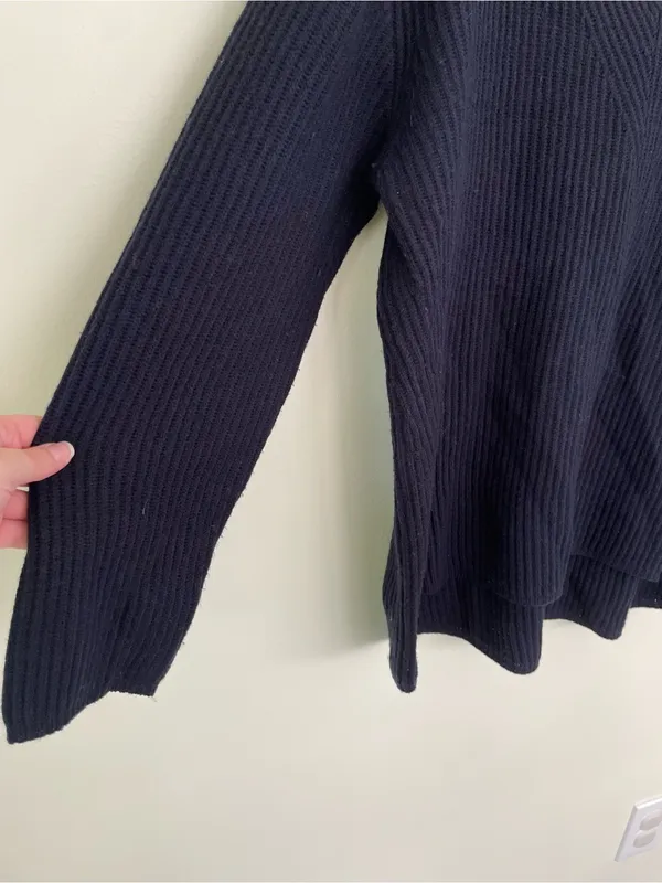 Madewell Woolside Pullover V-neck Sweater in Navy Blue XL Ribbed Texture Knit - Image 4