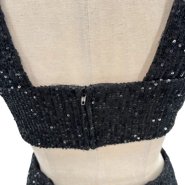 Ieena for Mac Duggal Jumpsuit 26691 Sequin Cut Out Wide Leg‎ Black Size 4 - Image 10
