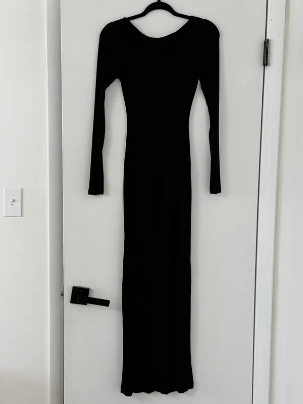 Skims Soft Lounge Ribbed Long Sleeve Dress Size Small in Onyx - Image 3