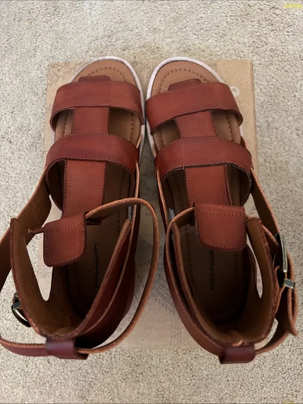 Free People Brown Leather Strappy Ankle Wrap Sandals - Image 5