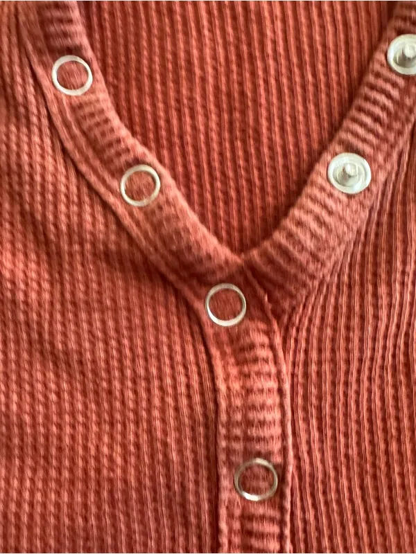 Me to We Waffle-Knit Snap-Front Top in Rust Orange - Image 4
