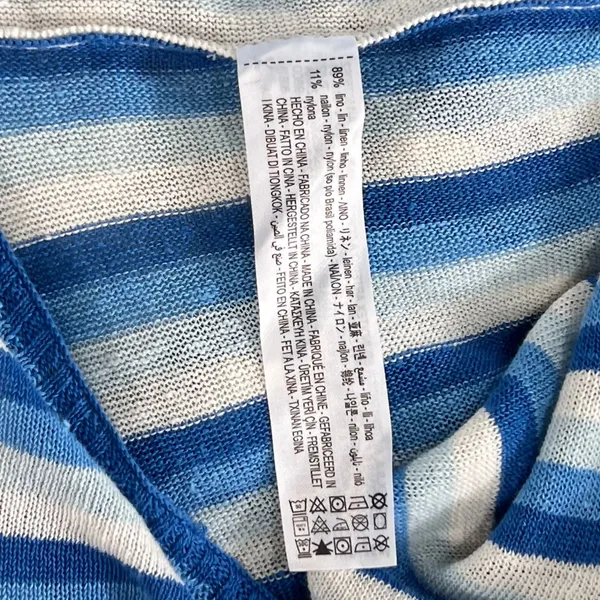 Zara Knit Dress Women's Medium Blue‎ White Vertical Stripe Linen Blend Maxi Slit - Image 5