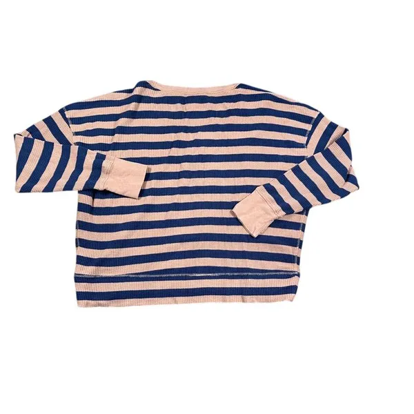 OFFLINE by Aerie Striped Waffle Knit Crop Top Long Sleeve‎ Navy Pink Casual M/M - Image 4