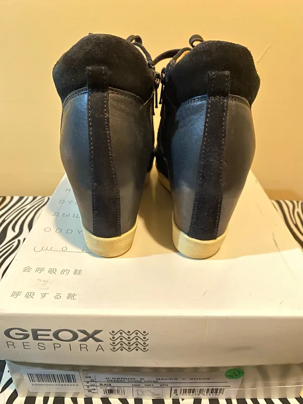 Black Leather Geox Wedge Sneakers 9 - Image 7