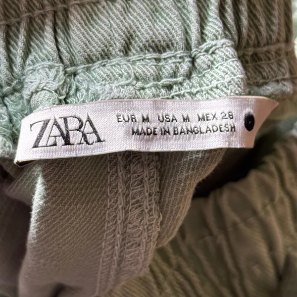 Zara Sage‎ Green Lyocell Cotton Elastic Waist Raw Hem Pants Womens Medium - Image 5