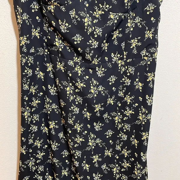 o.p.t. Toile De Jouy Midi Dress Ruffle Tie Straps Black Floral Size Large - Image 6
