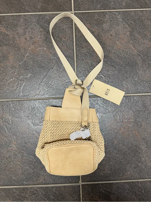 BEIS The Naturals Sling Rattan Woven Crossbody Bag Purse Beige NEW NWT Sold Out - Image 10