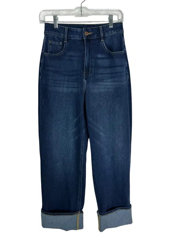 Halara Flex High Waisted Pockets Rolled Hem Wide Leg Washed Casual Jeans Size XS - Image 6