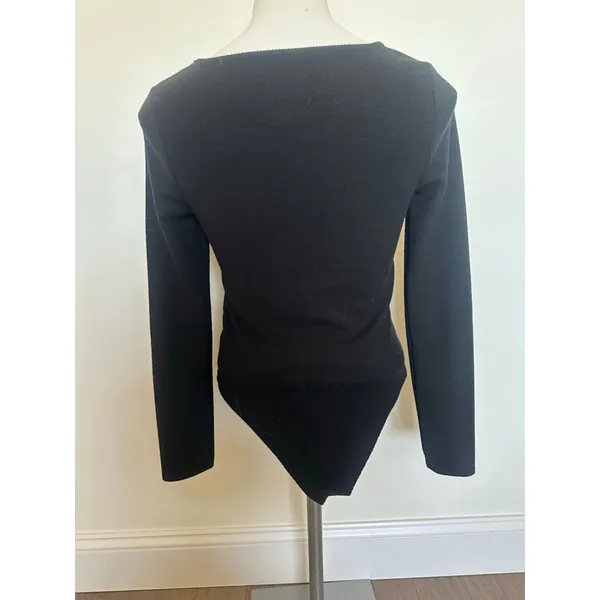 A New Day Black Ribbed Square Neck Bodysuit Medium - Image 3