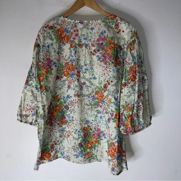 Art and Soul Button Down Peasant Floral Bohemian Pleated Lace‎ 3/4 Sleeve Top XL - Image 2