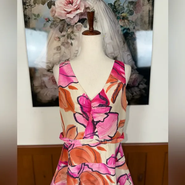 Gorgeous Anthropologie Moulinette Soeurs Fen Orchid Tiered Silk Dress - Image 5