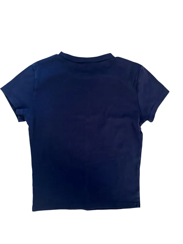 Edikted Navy Blue Cotton Cropped Tee with Shimmering Blue Cocktail Graphic - Image 6