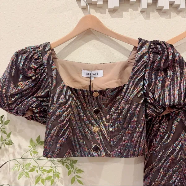Elliatt Mikayla Crop Top and Maxi Skirt Two Piece Set In Purple Multi Small NWT - Image 9