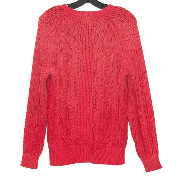 Polo Ralph Lauren Sweater Cable‎ Knit Preppy Academia Retro Classic Red Medium - Image 3